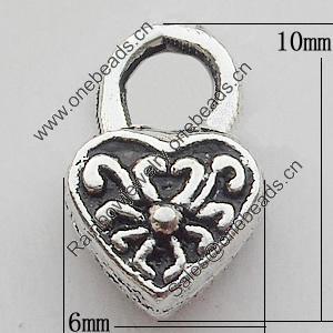 Pendant Zinc Alloy Jewelry Findings Lead-free, Heart 6x10mm Hole:2.5mm, Sold by Bag