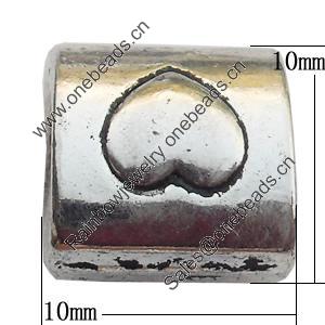 European Style Beads  Zinc Alloy Jewelry Findings Lead-free, Square 10x10mm Hole:5mm, Sold by Bag