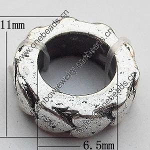 European Style Beads  Zinc Alloy Jewelry Findings Lead-free, 11mm Hole:6.5mm, Sold by Bag