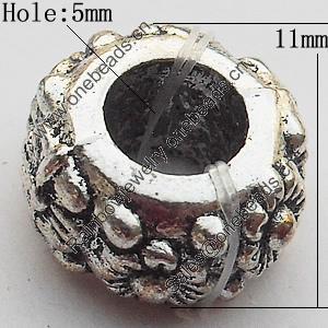 European Style Beads  Zinc Alloy Jewelry Findings Lead-free, 11mm Hole:5mm, Sold by Bag