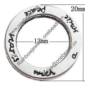 Donut Zinc Alloy Jewelry Findings Lead-free, O:20mm I:13mm, Sold by Bag