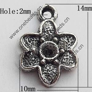 Pendant Zinc Alloy Jewelry Findings Lead-free, Flower 10x14mm Hole:2mm, Sold by Bag