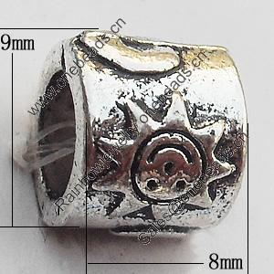 European Style Beads  Zinc Alloy Jewelry Findings Lead-free, 8x9mm Hole:6mm, Sold by Bag