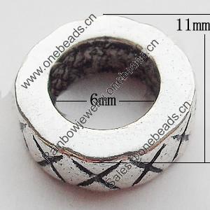 European Style Beads  Zinc Alloy Jewelry Findings Lead-free, 11mm Hole:6mm, Sold by Bag