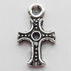 Pendant Zinc Alloy Jewelry Findings Lead-free, Cross 8x14mm Hole:1.5mm, Sold by Bag