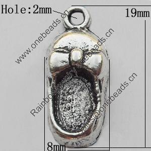 Pendant Zinc Alloy Jewelry Findings Lead-free, Shoes 8x19mm Hole:2mm, Sold by Bag
