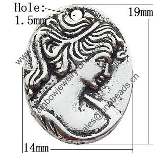 Pendant Zinc Alloy Jewelry Findings Lead-free, Flat Oval 14x19mm Hole:1.5mm, Sold by Bag