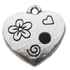 Pendant Zinc Alloy Jewelry Findings Lead-free, Heart 17x18mm Hole:1.5mm, Sold by Bag
