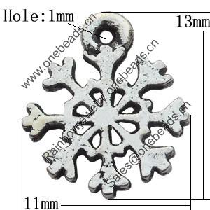 Pendant Zinc Alloy Jewelry Findings Lead-free, Snow 11x13mm Hole:1mm, Sold by Bag