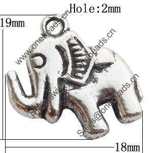 Pendant Zinc Alloy Jewelry Findings Lead-free, Elephant 18x19mm Hole:2mm, Sold by Bag