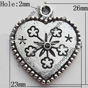 Pendant Zinc Alloy Jewelry Findings Lead-free, Heart 23x26mm Hole:2mm, Sold by Bag