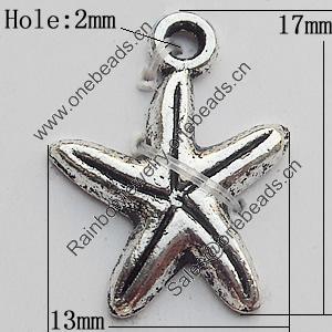 Pendant Zinc Alloy Jewelry Findings Lead-free, Star 13x17mm Hole:2mm, Sold by Bag