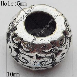 European Style Beads Zinc Alloy Jewelry Findings Lead-free, 10mm Hole:5mm, Sold by Bag
