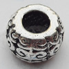 European Style Beads Zinc Alloy Jewelry Findings Lead-free, 10mm Hole:5mm, Sold by Bag