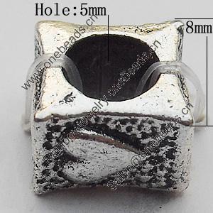 European Style Beads Zinc Alloy Jewelry Findings Lead-free, Cube 8mm Hole:5mm, Sold by Bag