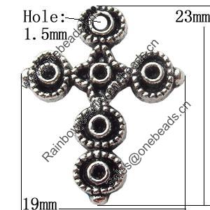 Pendant Zinc Alloy Jewelry Findings Lead-free, Cross 19x23mm Hole:1.5mm, Sold by Bag