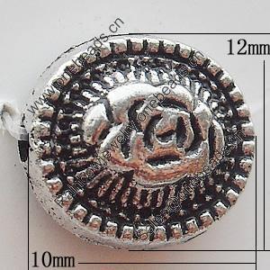 Bead Zinc Alloy Jewelry Findings Lead-free, Flat Oval 10x12mm Hole:1mm, Sold by Bag