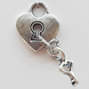 Pendant Zinc Alloy Jewelry Findings Lead-free, Heart 13x15mm Hole:3.5mm, Sold by Bag