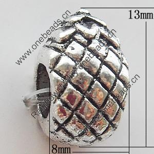 European Style Beads Zinc Alloy Jewelry Findings Lead-free, 8x13mm Hole:5.5mm, Sold by Bag