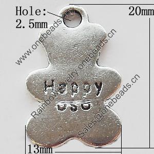 Pendant Zinc Alloy Jewelry Findings Lead-free, Bear 13x20mm Hole:2.5mm, Sold by Bag