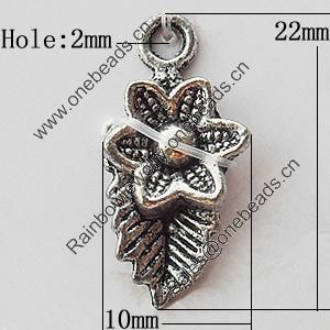 Pendant Zinc Alloy Jewelry Findings Lead-free, Leaf 10x22mm Hole:2mm, Sold by Bag