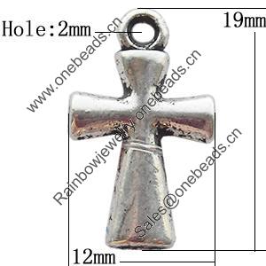 Pendant Zinc Alloy Jewelry Findings Lead-free, Cross 12x19mm Hole:2mm, Sold by Bag