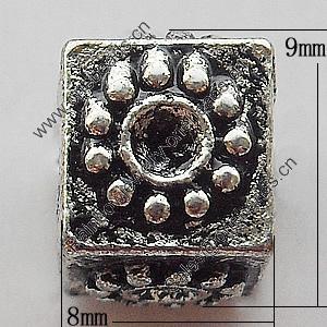 European Style Beads Zinc Alloy Jewelry Findings Lead-free, Cube 8x9mm Hole:5mm, Sold by Bag