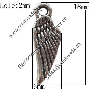 Pendant Zinc Alloy Jewelry Findings Lead-free, Wing 6x18mm Hole:2mm, Sold by Bag