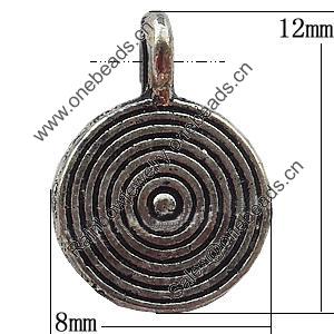 Pendant Zinc Alloy Jewelry Findings Lead-free, Flat Round 8x12mm Hole:1.5mm, Sold by Bag