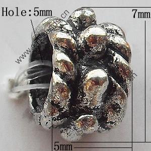 European Style Beads Zinc Alloy Jewelry Findings Lead-free, 5x7mm Hole:5mm, Sold by Bag