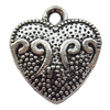 Pendant Zinc Alloy Jewelry Findings Lead-free, Heart 15x17mm Hole:1.5mm, Sold by Bag