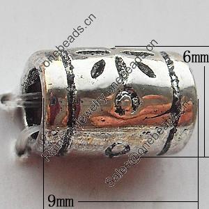 European Style Beads Zinc Alloy Jewelry Findings Lead-free, Column 9x6mm Hole:4mm, Sold by Bag