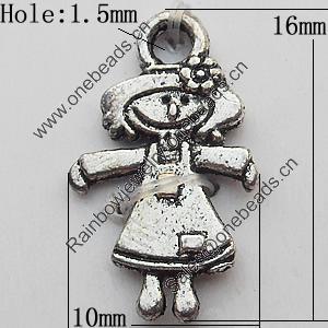 Pendant Zinc Alloy Jewelry Findings Lead-free, 10x16mm Hole:1.5mm, Sold by Bag