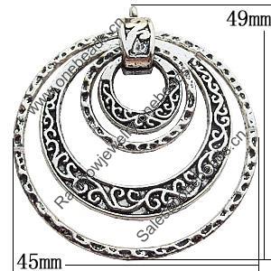 Pendant Zinc Alloy Jewelry Findings Lead-free, 45x49mm Hole:1.5mm, Sold by Bag