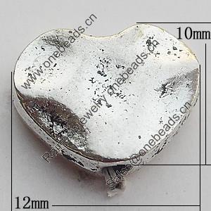 Beads Zinc Alloy Jewelry Findings Lead-free, Heart 12x10mm Hole:1mm, Sold by Bag