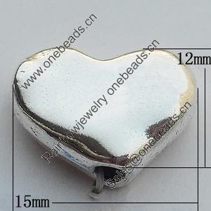 Beads Zinc Alloy Jewelry Findings Lead-free, Heart 15x12mm Hole:1.5mm, Sold by Bag
