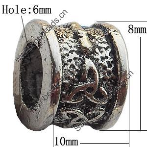European Style Beads Zinc Alloy Jewelry Findings Lead-free, 8x10mm Hole:6mm, Sold by Bag