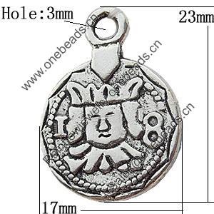 Pendant Zinc Alloy Jewelry Findings Lead-free, 17x23mm Hole:3mm, Sold by Bag