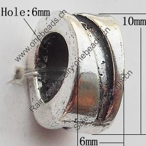 European Style Beads Zinc Alloy Jewelry Findings Lead-free, 6x10mm Hole:6mm, Sold by Bag