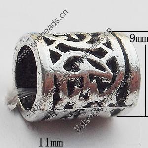 European Style Beads Zinc Alloy Jewelry Findings Lead-free, Column 11x9mm Hole:6mm, Sold by Bag