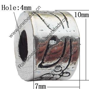 European Style Beads Zinc Alloy Jewelry Findings Lead-free, Column 7x10mm Hole:4mm, Sold by Bag