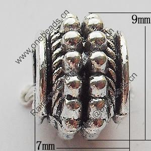 European Style Beads Zinc Alloy Jewelry Findings Lead-free, 7x9mm Hole:4.5mm, Sold by Bag