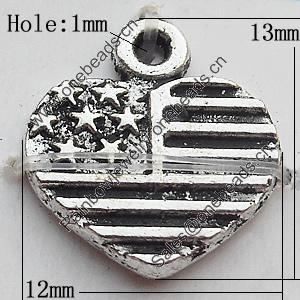 Pendant Zinc Alloy Jewelry Findings Lead-free, Heart 12x13mm Hole:1mm, Sold by Bag