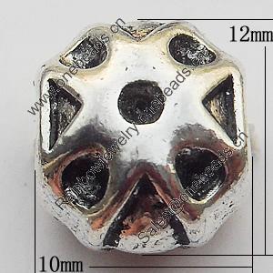 European Style Beads Zinc Alloy Jewelry Findings Lead-free, 10x12mm Hole:4.5mm, Sold by Bag