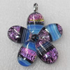 Dichroic Lampwork Glass Pendant with Metal Alloy Head, Flower 40mm, Sold by PC