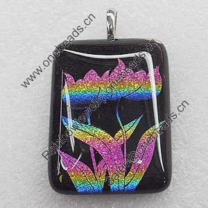Dichroic Lampwork Glass Pendant with Metal Alloy Head, Rectangle 30x20mm, Sold by PC