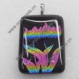 Dichroic Lampwork Glass Pendant with Metal Alloy Head, Rectangle 30x40mm, Sold by PC