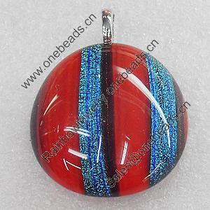 Dichroic Lampwork Glass Pendant with Metal Alloy Head, 25mm, Sold by PC
