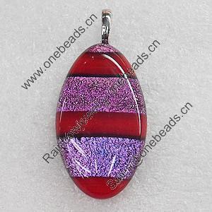 Dichroic Lampwork Glass Pendant with Metal Alloy Head, Horse Eye 10x25mm, Sold by PC