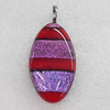 Dichroic Lampwork Glass Pendant with Metal Alloy Head, Horse Eye 20x40mm, Sold by PC